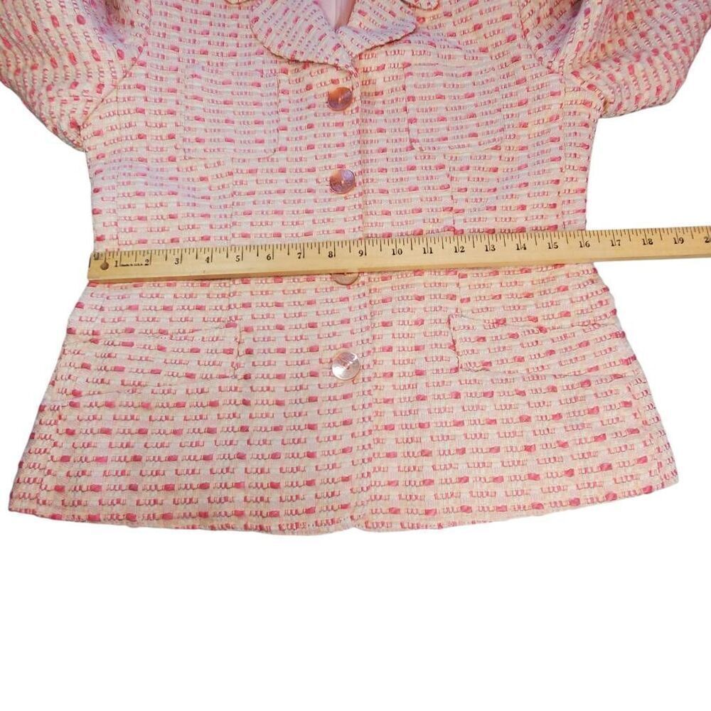 Vintage JG Hook Tweed Blazer Women's Pink Cream Textured Woven Career Preppy Jac - Picture 7 of 11